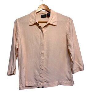 Soft Girl Button Down Shirt Womens Petite Medium Pink Linen Blend Breathable